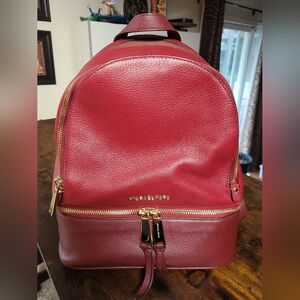 MICHAEL Michael Kors Rhea Zip Red Colorbock Leather Backpack. Size: Medium